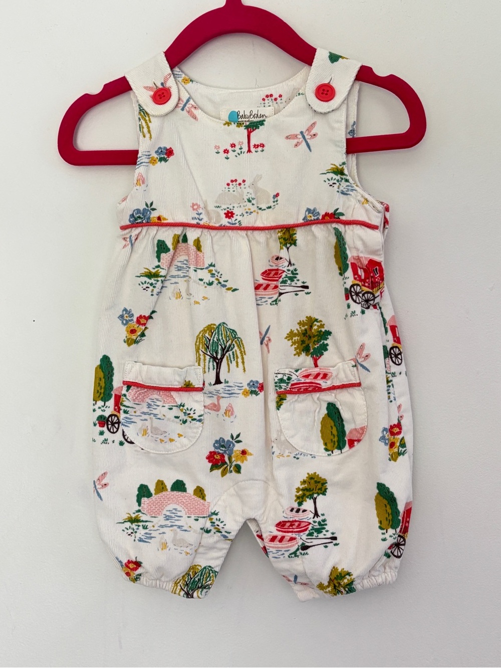 Baby Boden Girls' Printed Cotton Romper Size 0-3 months Corduroy with pockets